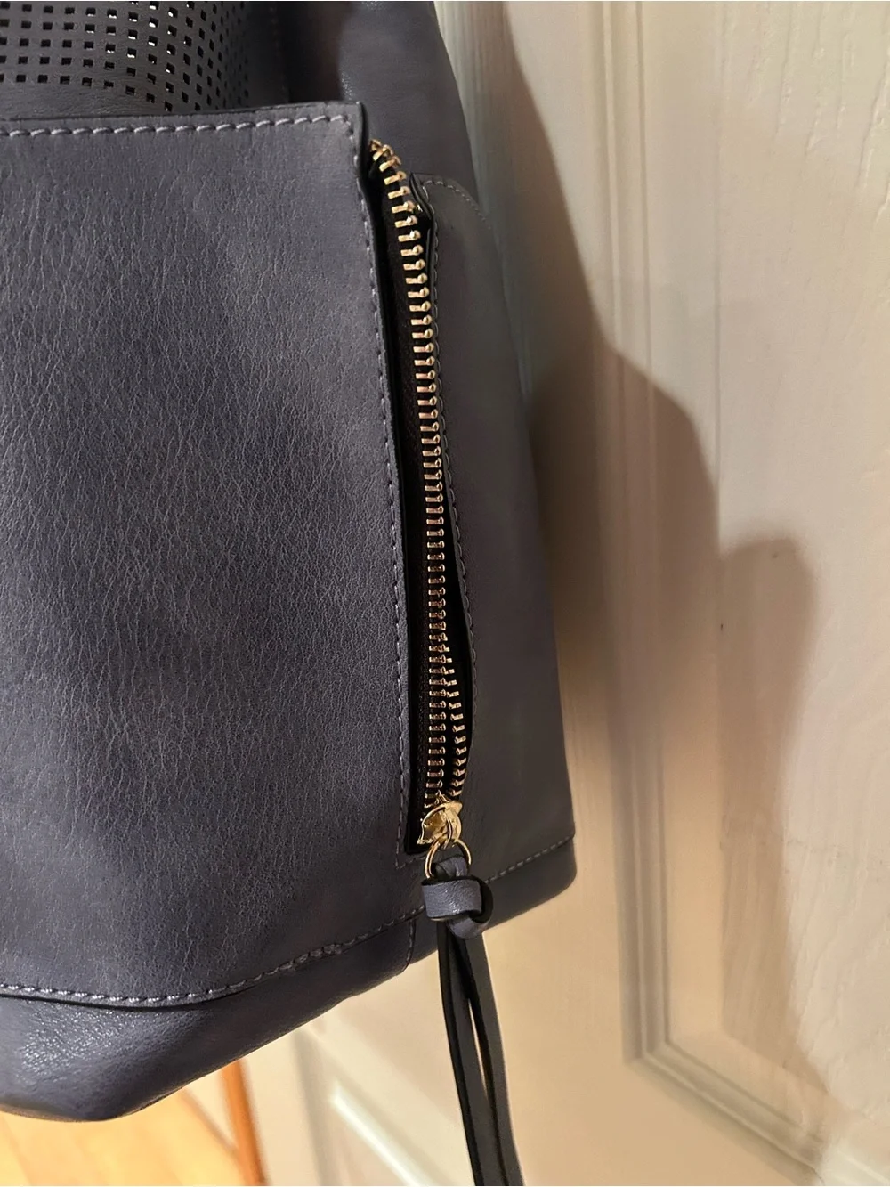 Le Miel Vegan Perforated Leather Hobo Top Handle Tote 11” deep Ocean Blue